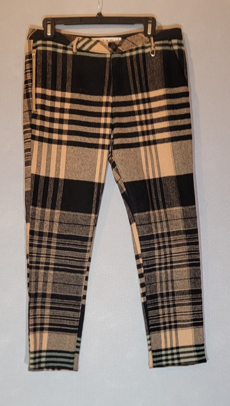 Woolrich Plaid Wool Blend Slim Fit Pants Trousers Tan Black Size 6